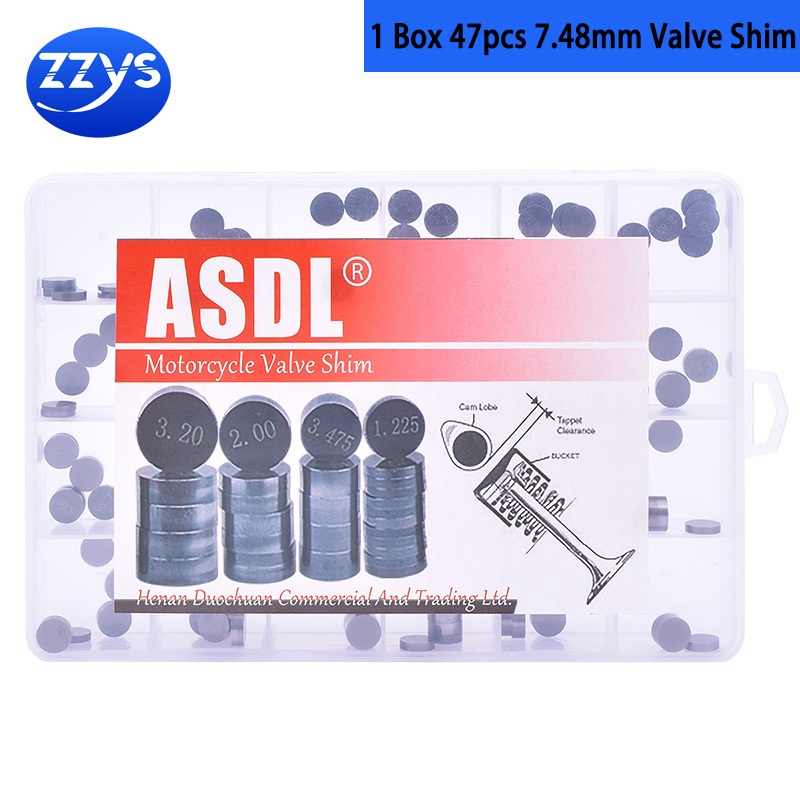 1 กล่อง 47pcs 7.48 มม. (1.20-3.50) ความหนาทั้งหมดขนาดวาล์ว Shim ชุดสําหรับ Suzuki Raider 150 สําหรับ HONDA RS150 CRF150R CRF250R RS150 สําหรับ Suzuki Raider 150