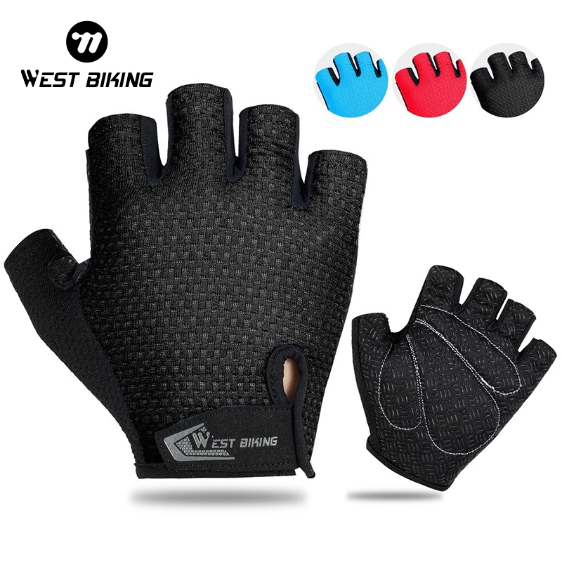 WEST BIKING ถุงมือขี่จักรยาน กันลื่น ครึ่งนิ้ว ฤดูร้อน ระบายอากาศ กีฬา ถุงมือจักรยาน ป้องกันเหงื่อ จักรยาน MTB