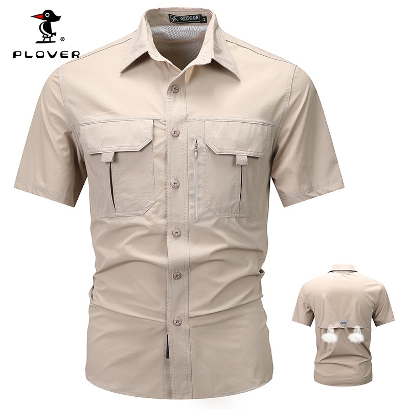 Plover เสื้อเชิ้ตแขนสั้นผู้ชาย M-4XL Plus ขนาด Quick-Drying Breathable ฤดูร้อนเสื้อเชิ้ตผู้ชาย SWAT ทหารกลางแจ้งเสื้อต่อสู้สีเบจ