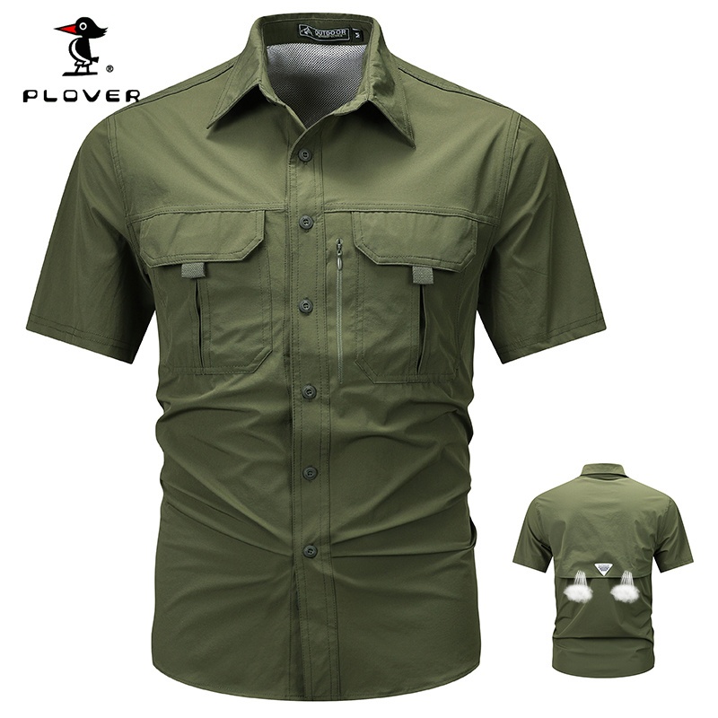 Plover เสื้อเชิ้ตแขนสั้นผู้ชาย M-4XL Plus ขนาด Quick-Drying Breathable ฤดูร้อนเสื้อเชิ้ตผู้ชาย SWAT ทหารกลางแจ้งเสื้อต่อสู้สีเขียว