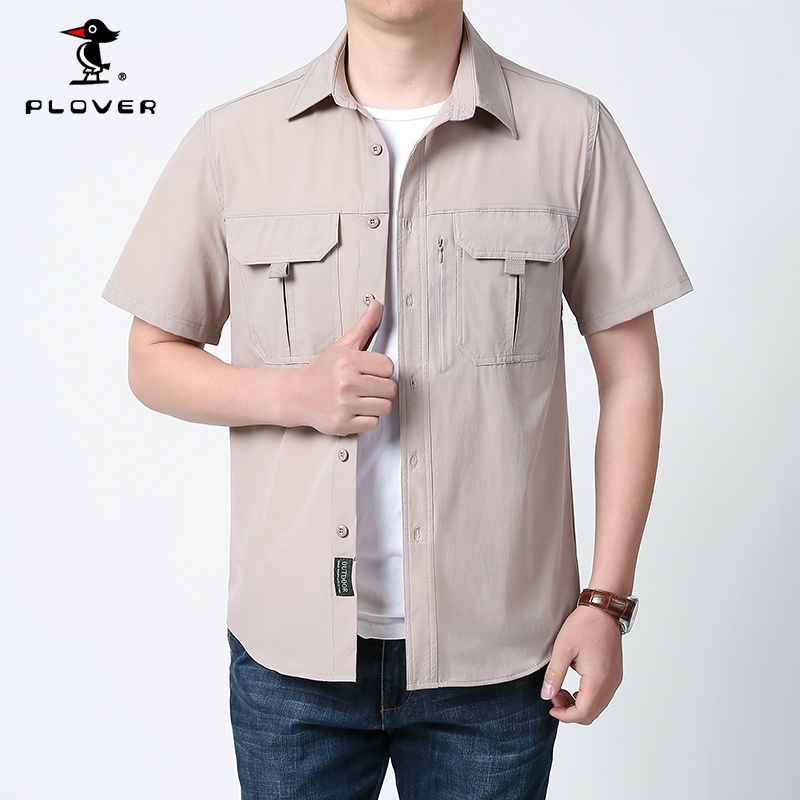 Plover เสื้อเชิ้ตแขนสั้นผู้ชายพร้อมสต็อก M-4XL Plus Size Quick-Drying Breathable Summer Mens Shirt SWAT Soldier Outdoor Fighting Shirt-Blue