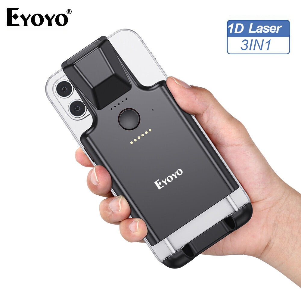 Eyoyo 1D 2D Barcode Scanner Back Clip Work with Phone, Portable QR Code Reader with Bluetooth Functi