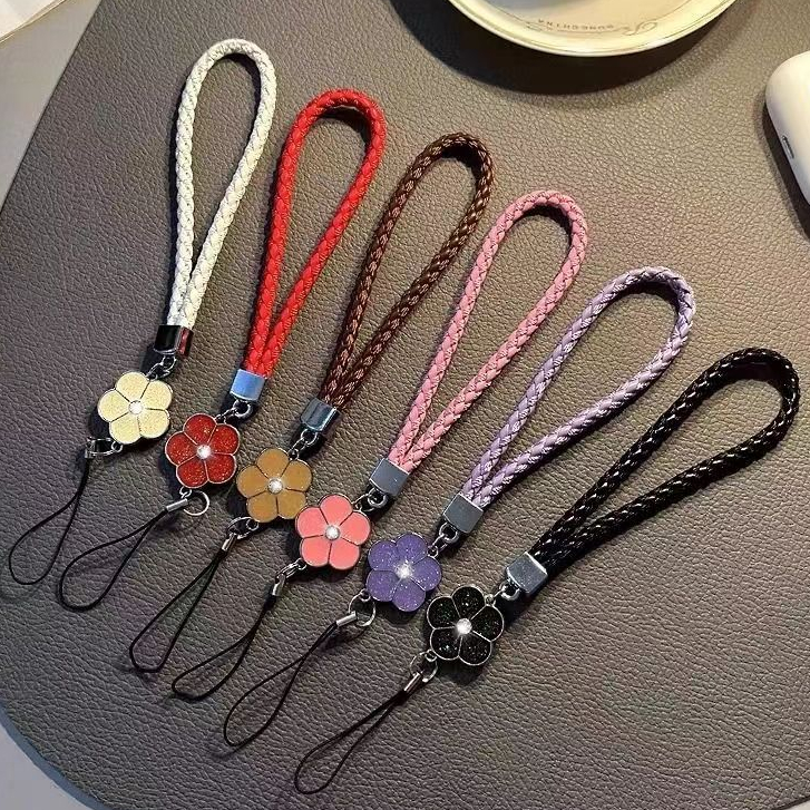 SAMSUNG สีแฟชั่นดอกไม้สายรัดโทรศัพท์มือถือเชือกเส้นเล็กสานหนังยืดข้อมือ-เชือกสําหรับ ไอโฟน หุ่นยนต์ ซัมซุง พวงกุญแจกล้อง