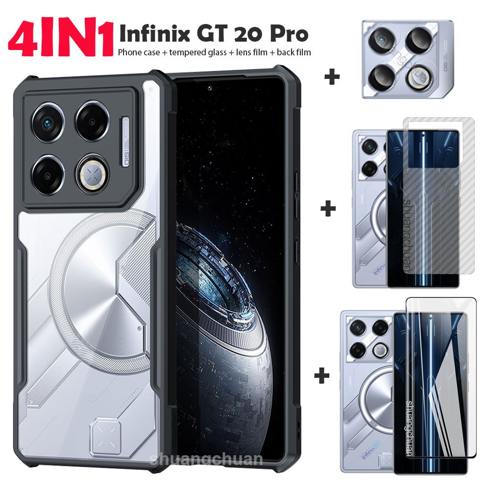 4in1 สําหรับเคสโทรศัพท์ Infinix GT 20 Pro และกระจกนิรภัย Infinix GT 20 Pro ฟิล์มกระจกนิรภัยแบบเต็มหน