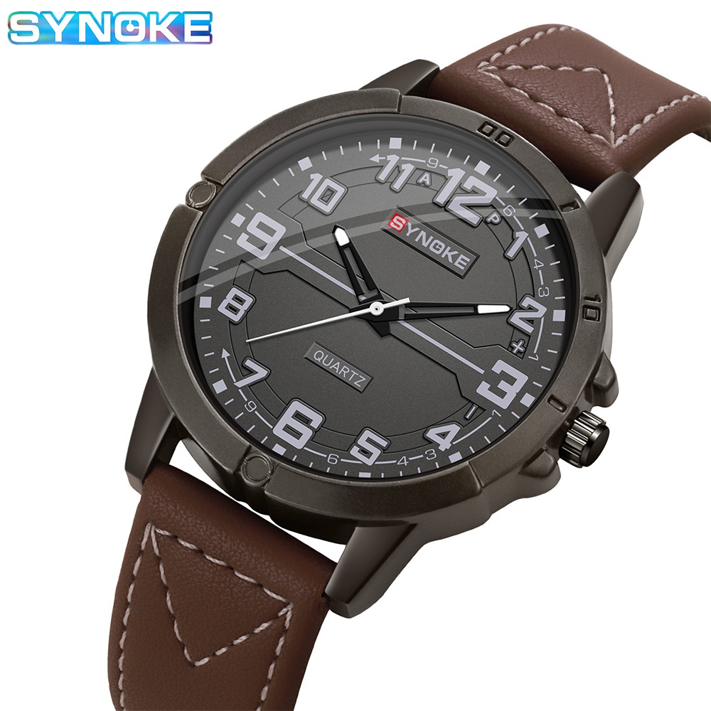 Synoke นาฬิกาผู้ชายหนังหรู Chronograph วันที่ Luminous Quartz