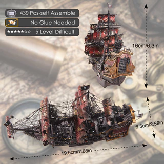 Piececool 3D โลหะชุด Queen Annes Revenge เรือโจรสลัด DIY ประกอบชุดอาคารวันเกิดที่ดีของขวัญปีใหม่สําหรับวัยรุ่น