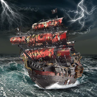 Piececool 3D โลหะชุด Queen Annes Revenge เรือโจรสลัด DIY ประกอบชุดอาคารวันเกิดที่ดีของขวัญปีใหม่สําหรับวัยรุ่น