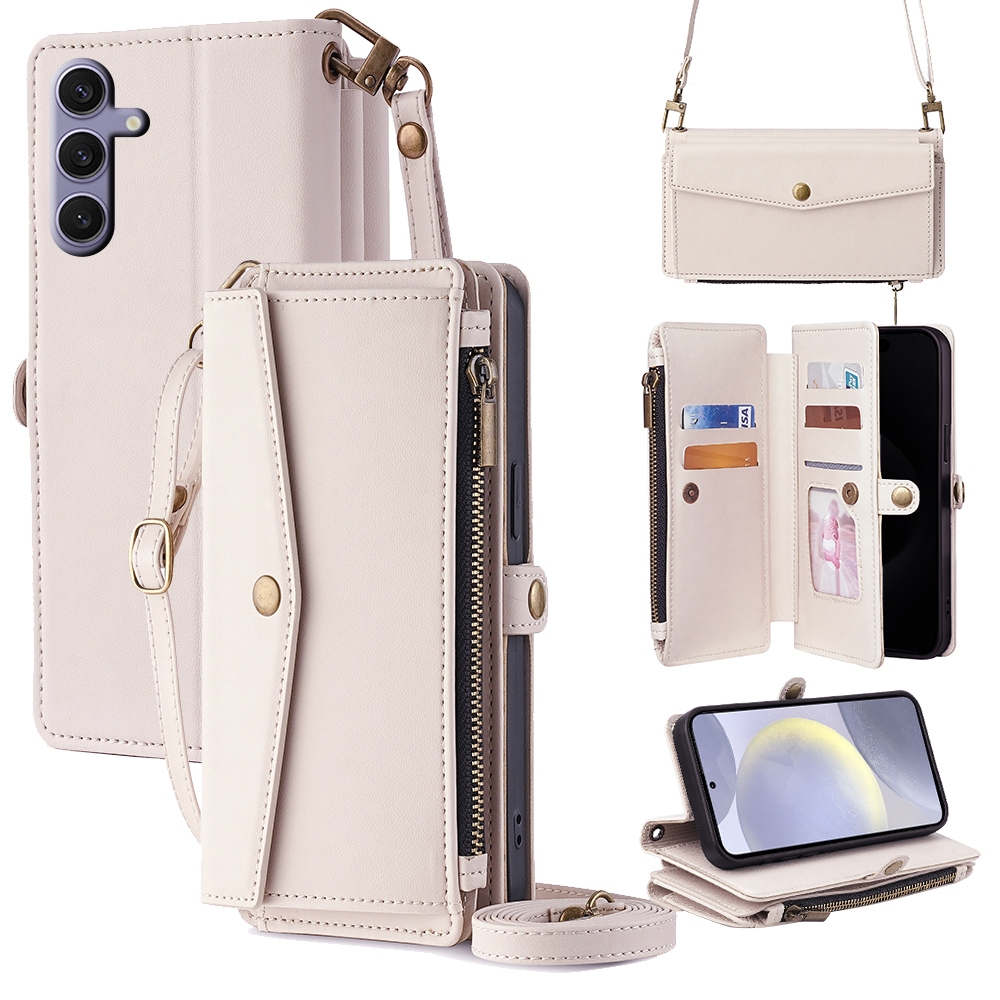 กระเป๋าสตางค์หนังสําหรับ Samsung Galaxy S24 S23 S22 S21 S20 Ultra FE Plus S10 S10+ S10e Flip Casing กระเป๋าสตางค์มัลติฟังก์ชั่นพร้อม 2 สาย