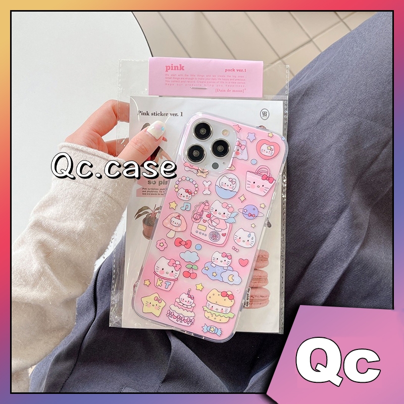 QcDouble-Layerพิมพ์สีชมพูCat Full edge tpu soft Caseเคสโทรศัพท์Iphone 15 case iphone 14 case iphone 