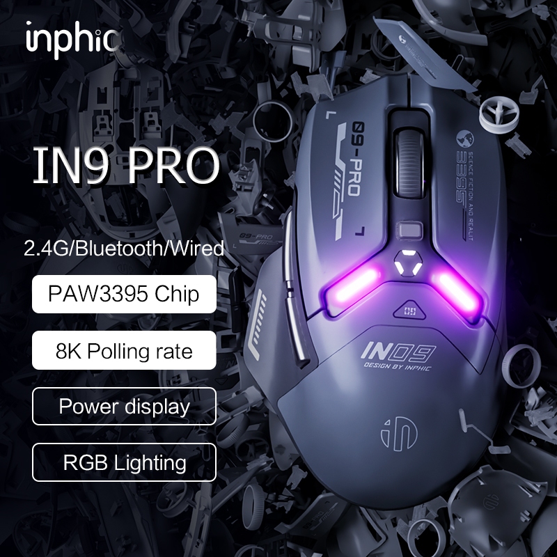 Inphic IN9 pro เมาส์สําหรับเล่นเกมไร้สาย/แบบมีสาย/Bluetooth5.0 Tri-mode PAW3379 26000dpi เมาส์ออปติค