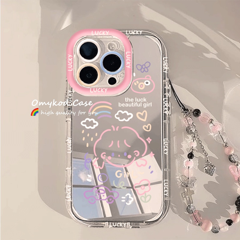 Case+Chain For Samsung A05 A05S A15 A14 A13 A12 A55 A54 A51 A35 A34 A32 A25 A24 A03 A02S S23FE S24 Ultra Candy Color Graffiti Girl Advanced Minimalist Mirror Phone Case Anti Drop Protective Back Cover