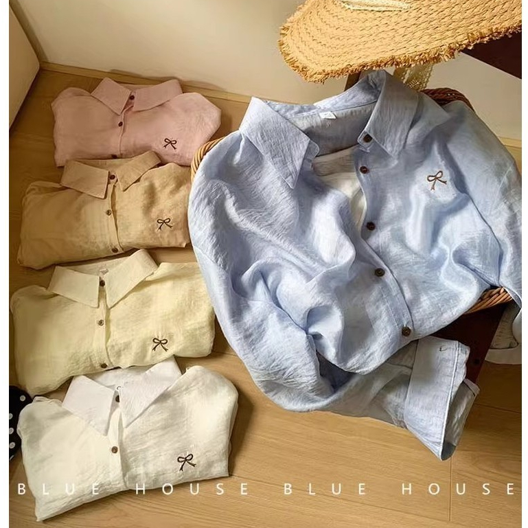 สไตล์เกาหลีผู้หญิงสุภาพสตรีหลวมวินเทจสีทึบเสื้อแขนยาวเสื้อ Baju Wanita Panjang Lengan