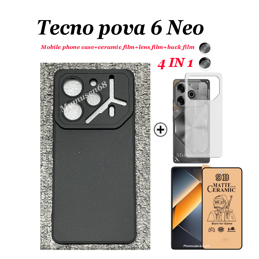 (4 In1) สําหรับ Tecno Pova 6 NEO Pova 6Pro Pova 6 5G สีลูกกวาด Angel Eyes เคสโทรศัพท์ซิลิโคนอ่อนนุ่ม + หน้าจอฟิล์มเซรามิค + ฟิล์มด้านหลัง + ฟิล์มเลนส์