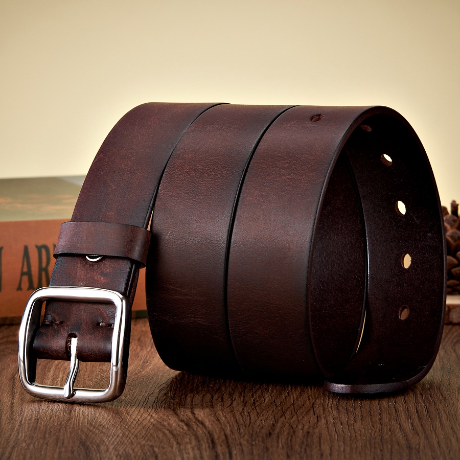 3.8 ซม.ป้องกันภูมิแพ้สแตนเลสเข็มขัดVINTAGE Cowskinของแท้หนังManเข็มขัดชายCowhide Retroกางเกงยีนส์เข็มขัดนุ่ม