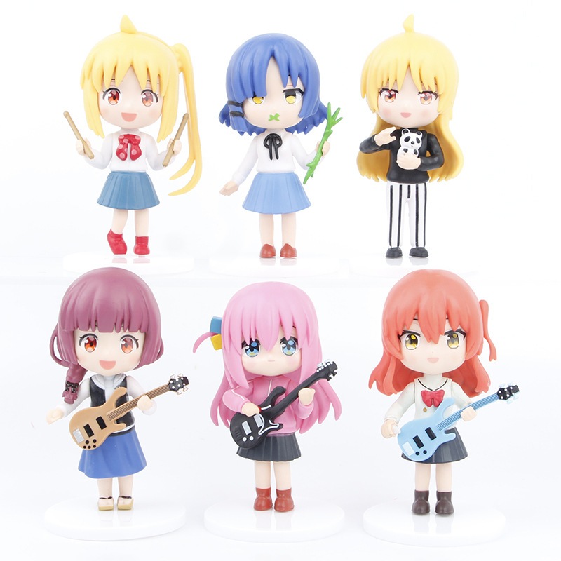 6 ชิ้น/เซ็ตอะนิเมะ Bocchi The Rock รูป Gotoh Hitori Ljichi Nijika Yamada Ryo Kita Ikuyo เล่นกีตาร์รุ่น Q PVC Action Figures ตุ๊กตาของเล่น