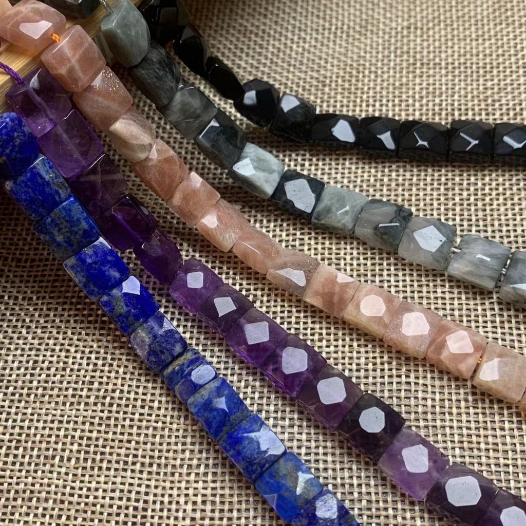 10x5 มม.ลูกปัดเหลี่ยมเพชรพลอย Apatite Obsidian Sunstone Amethyst Prehnite Quartz