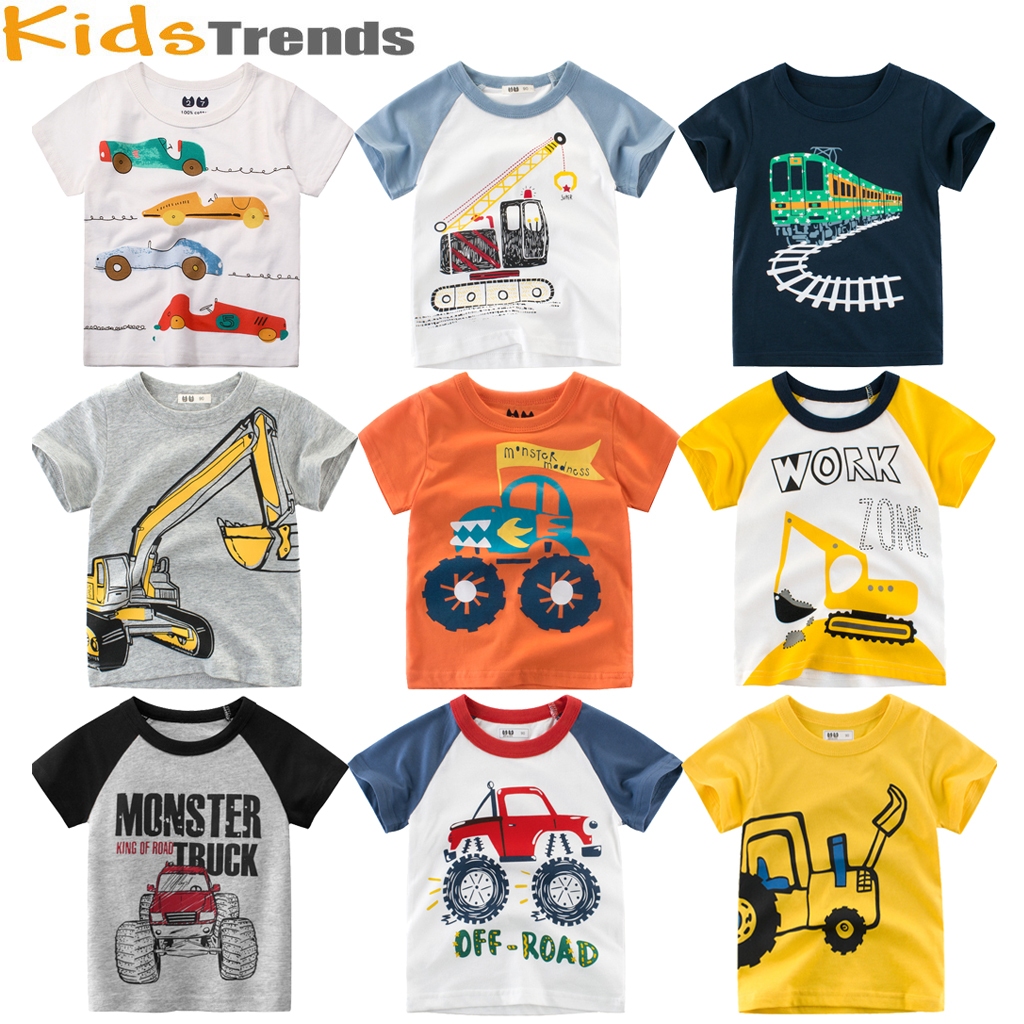 เสื้อยืดแขนสั้น รถบรรทุก คอกลม แฟชั่นฤดูร้อน สําหรับเด็กผู้ชาย