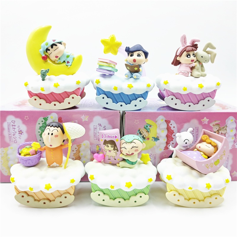 6 ชิ้น/เซ็ตอะนิเมะ Crayon Shin-chan Nohara Shinnosuke Sakurada Nene Sato Masao Kazama Toru Boochan Cloud Mass Sleep PVC Action Figures ตุ๊กตาของเล่น