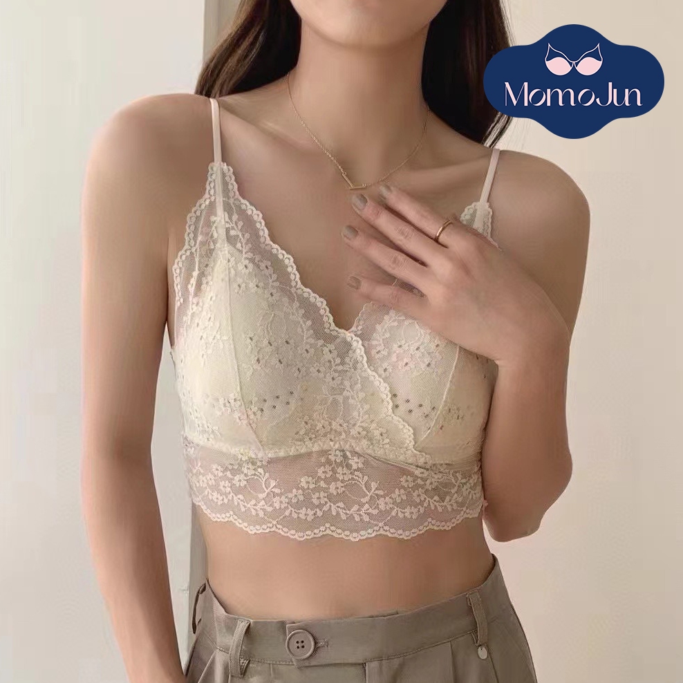 Momo [ผลิตภัณฑ์ใหม่] เย็บปักถักร้อยลูกไม้ระบายอากาศบางเฉียบถ้วยเซ็กซี่ชุดชั้นใน พันธนาการฟรี รวบรวมเชือกแขวนคอเสื้อกั๊ก ไม่มีกรอบ บรา สะดวกสบายและอ่อนนุ่ม