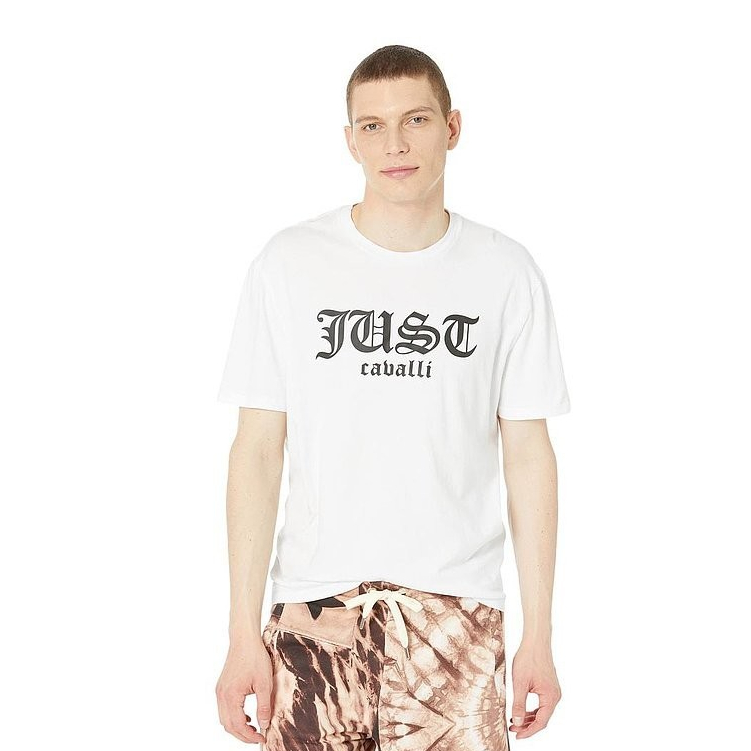 Just cavalli Mens Top เสื้อยืดแขนสั้นคอกลมผ้าฝ้ายแท้