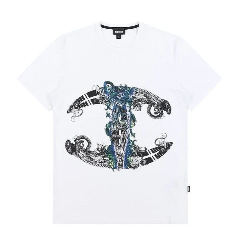 Just Cavalli Just Cavalli เสื้อยืดแขนสั้นผู้ชายคอกลมเสื้อแฟชั่นฤดูร้อน