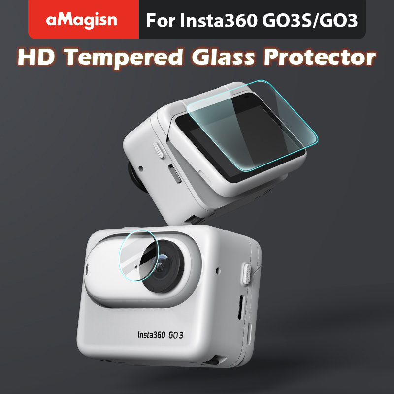 aMagisn ชุดฟิล์มกันรอยสำหรับ Insta360 GO 3S / GO 3 กระจกนิรภัยหน้าจอและเลนส์ ทนรอยขีดข่วน อุปกรณ์เสริม Insta360 GO3S
