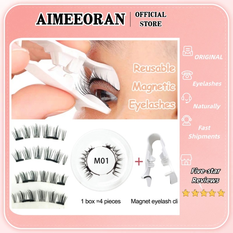 พร้อมส่ง+COD ขนตาปลอมแม่เหล็ก 1 คู่พร้อมคลิป, ขนตาปลอมธรรมชาติ, นำกลับมาใช้ใหม่ได้, ไม่มีกาว, ขนตาปลอม 3D ปลอดภัยสำหรับการแต่งหน้า