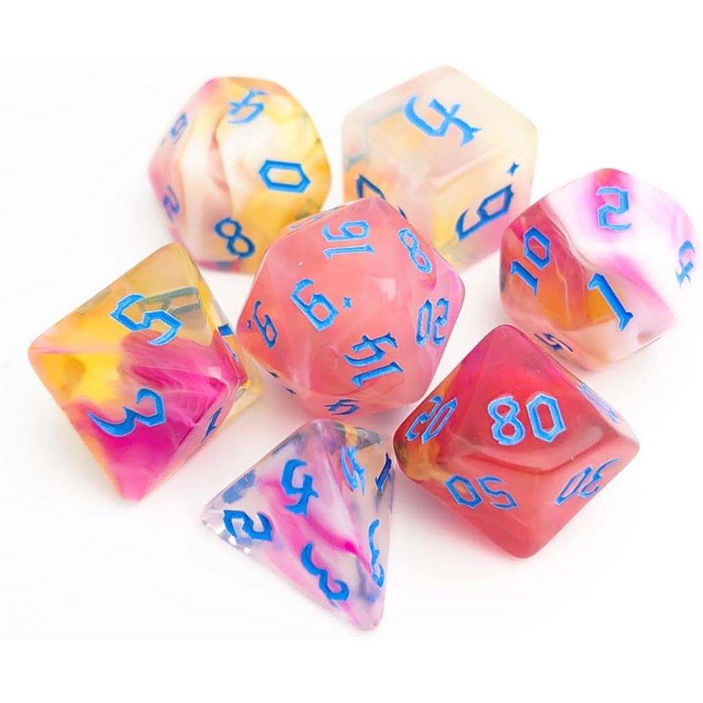 ชุดลูกเต๋า D&D สีชมพู – ชุดลูกเต๋า Polyhedral สําหรับอุปกรณ์เสริม DND, COC, TTRPGs, Dungeon และ Drag