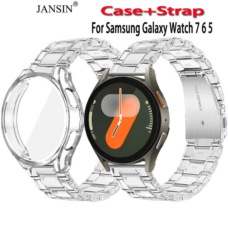 เคส samsung galaxy watch 7 6 5 เคส+สาย ใหม่โปร่งใสสายนาฬิกาเรซิ่นสำหรับ samsung galaxy watch7 6 5 4 40mm 44mm