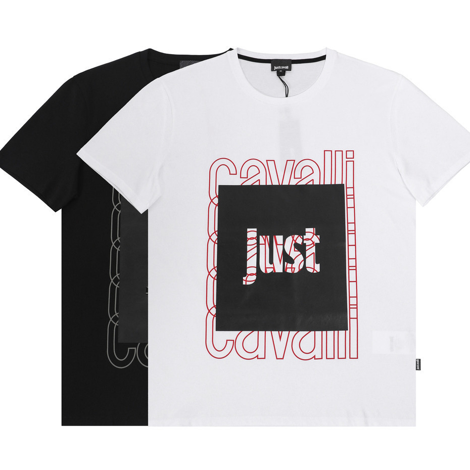 Just Cavalli Cavalli Letter Print Round Neck Short Sleeve เสื้อยืดผู้ชายอินเทรนด์