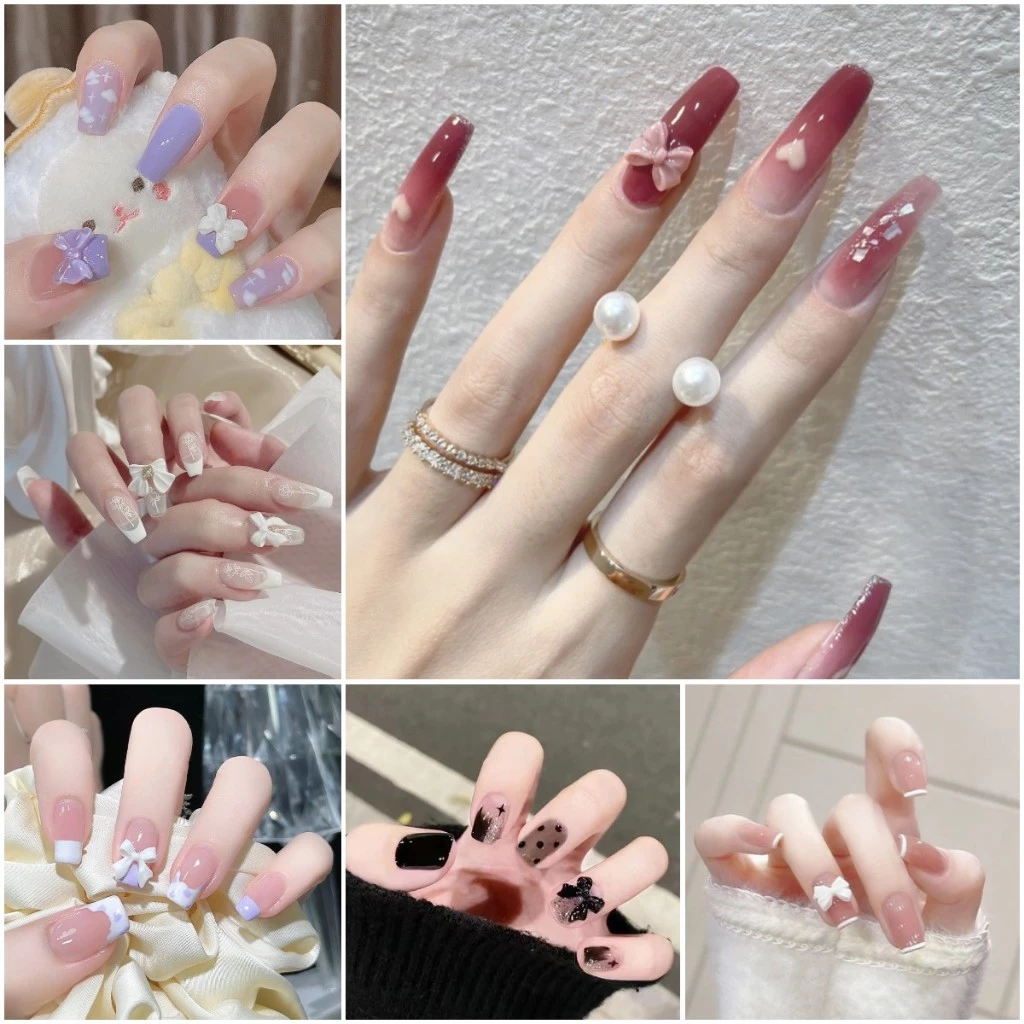 【มาใหม่】เล็บปลอม พร้อมกาว ใช้ซ้ําได้ 24 ชิ้น