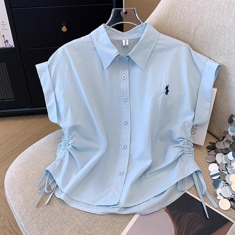 ใหม่แฟชั่นเสื้อผ้าผู้หญิงเกาหลี Slimmer ดูLapel Drawstring Single-Breastedเสื้อแขนสั้นสุภาพสตรีสบายๆW