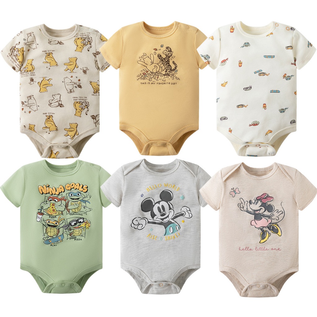 ดิสนีย์ ทารกแรกเกิดบอดี้สูทเด็กชายและเด็กหญิงแขนสั้นมิกกี้มิกกี้นินจาเต่าพิมพ์ลายการ์ตูนน่ารักพิมพ์บอดี้สูท