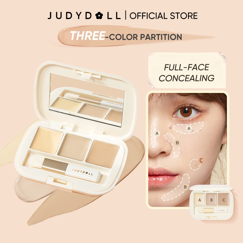 Judydoll แผ่นปิดที่มีสามสีสำหรับการปกปิดรอยแผลเป็นจุด รอยสิวและรอยแผลเป็นจุด และกรอบตาลายน้ำตาเติม