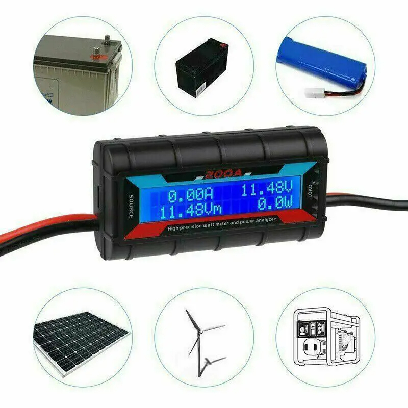 200a LCD Digital Power Analyser ความแม่นยําสูง Amp วัตต์เมตร RC แบตเตอรี่พลังงานแสงอาทิตย์ Analyser สีดํา