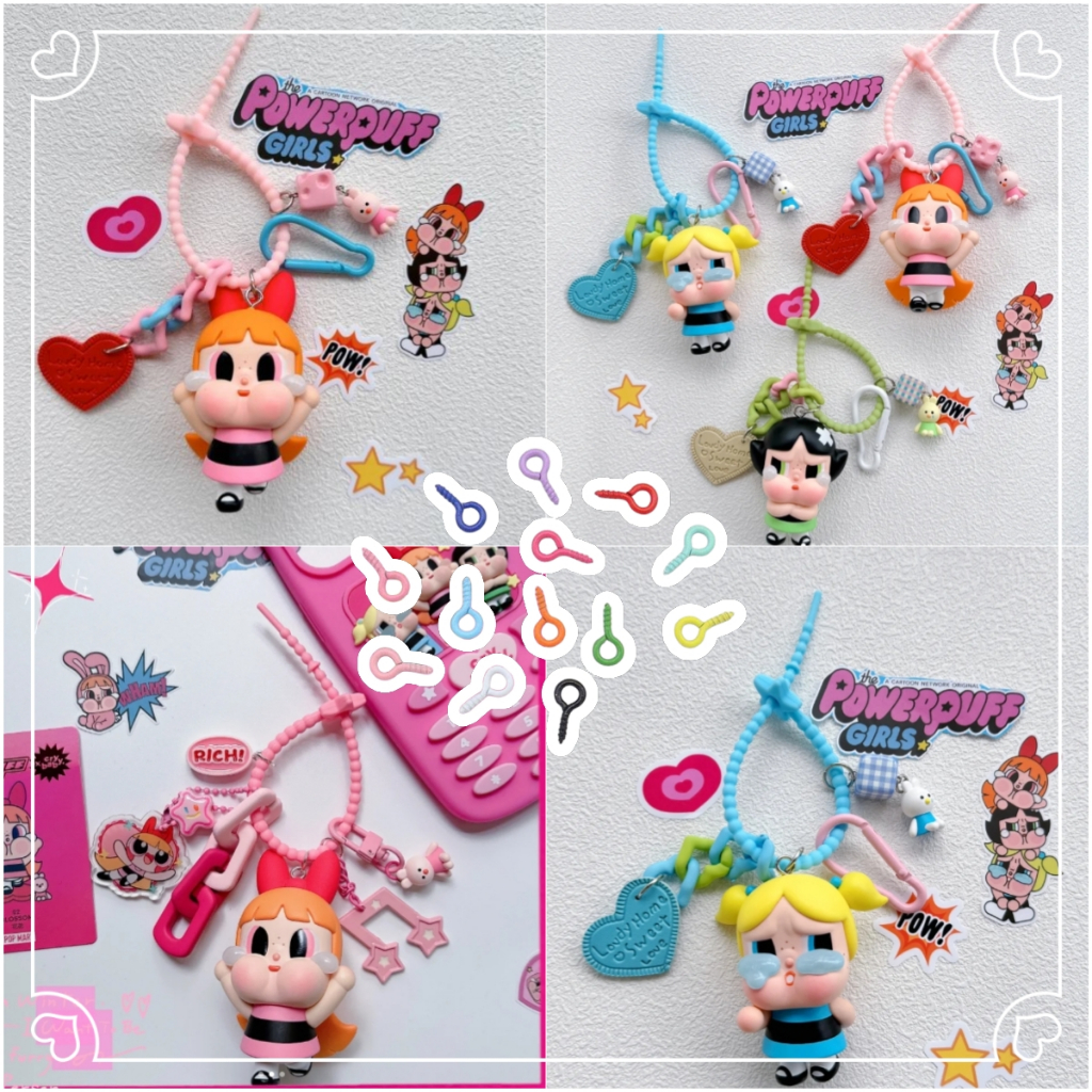 พวงกุญแจดอกไม้หลากสี CRYBABY จับคู่กับจี้กระเป๋า DIY อะคริลิค Creative Bell