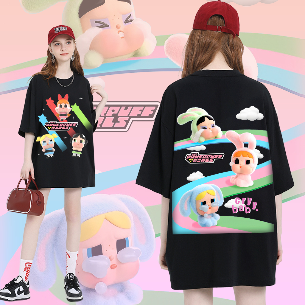 เสื้อ Popmart Crybaby & Powerpuff Girls T-shirt ผ้าCotton 100% ใส่ได้ ทั้ง ชาย ใส่สบาย ไม่หด ไม่ย้