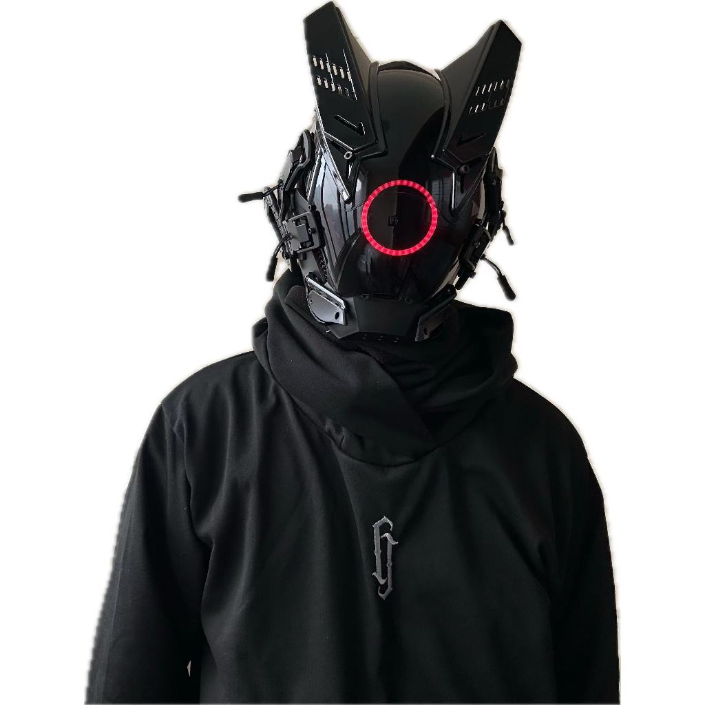 หน้ากากคอสเพลย์ Cyberpunk LED สำหรับผู้ชายผู้หญิงชุดเทคโนโลยีพังก์แห่งอนาคตอุปกรณ์เสริมสำหรับเทศกาลดนตรีงานปาร์ตี้