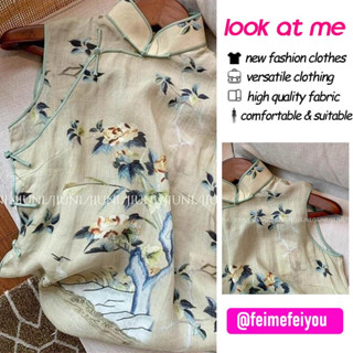 [ของแท้] ใหม่ Tradition Retro Chic พิมพ์ปุ่มฤดูร้อน Sheer เส…