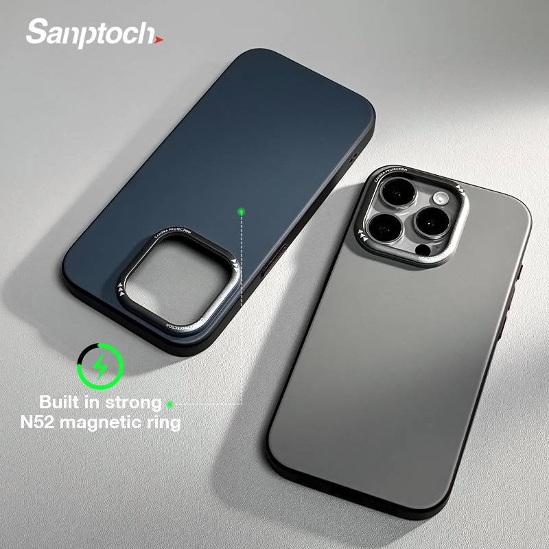 Sanptoch สําหรับ Magnetic Matte Slim เคสโทรศัพท์สําหรับ iPhone 15 14 13 12 Pro Max ผิว Hard สําหรับ iPhone 15 Pro Max สําหรับ PC กันกระแทกป้องกันปลอก