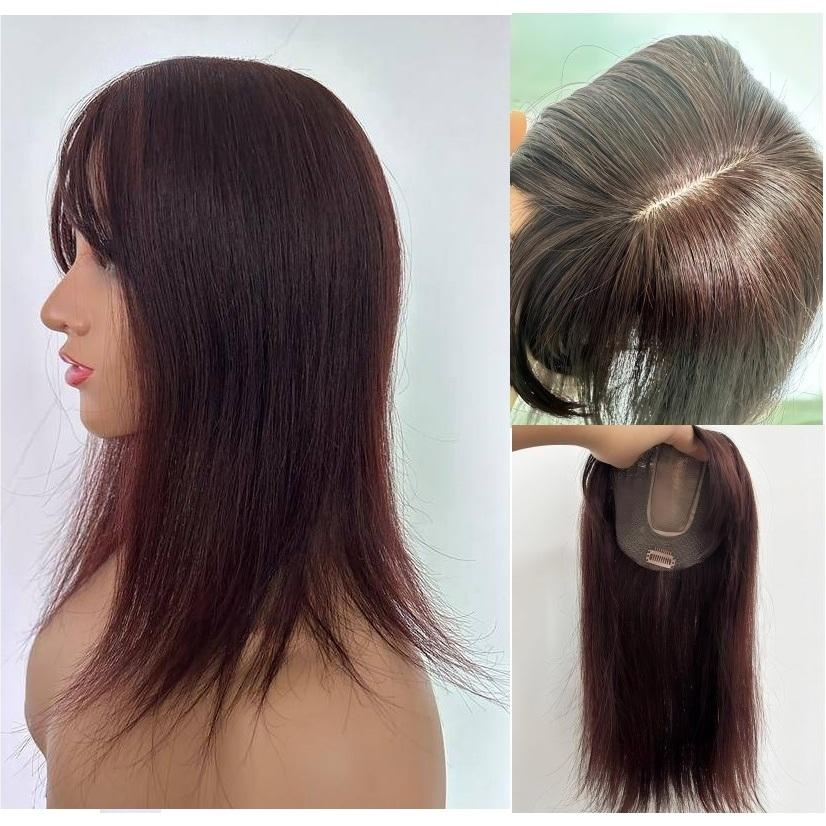 13ซม.x13ซม.ฐาน 100 %human ผมTopper hairpiecesแบนFrench Fringeสําหรับผู ้ หญิงคลิปใน 20 ซม.~ 40 ซม.สีดําสีน ้ ําตาล