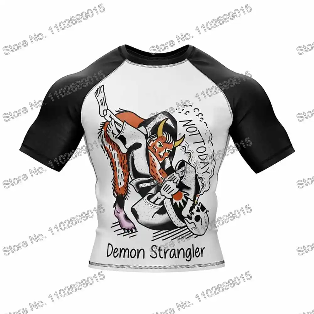 ปีศาจ Strangler Surf เสื้อผ้า BJJ MMA ผู้ชาย Rash Guard แขนสั้นดําน้ําเสื้อยืดแน่นชุดว่ายน้ําชายหาดฤดูร้อน Floatsuit ผู้หญิง GYM