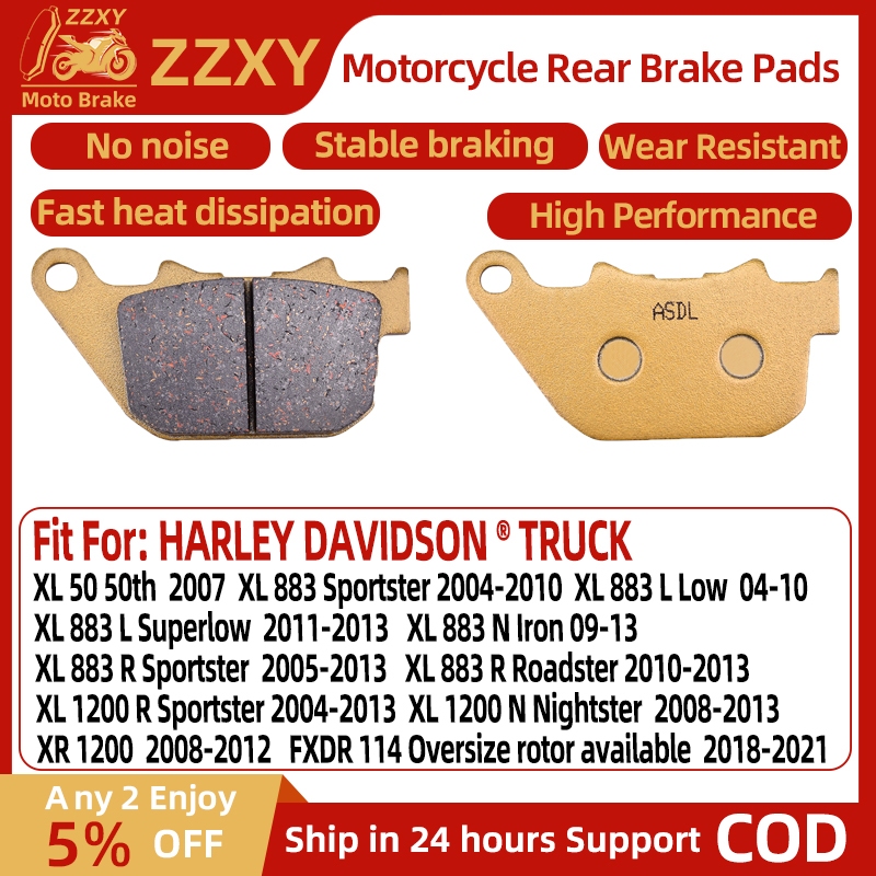 ผ้าเบรกหลังไฟเบอร์เซรามิกสำหรับรถจักรยานยนต์ 1 คู่ แผ่นเบรกแบบดิสก์ เหมาะสำหรับHARLEY DAVIDSON ® TRU