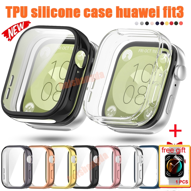 ฝาครอบซิลิโคนสําหรับ Huawei Watch Fit 3 อุปกรณ์เสริมสมาร์ท Watchband TPU ป้องกันหน้าจอสําหรับ Huawei Watch Fit3 เปลือกกันชน