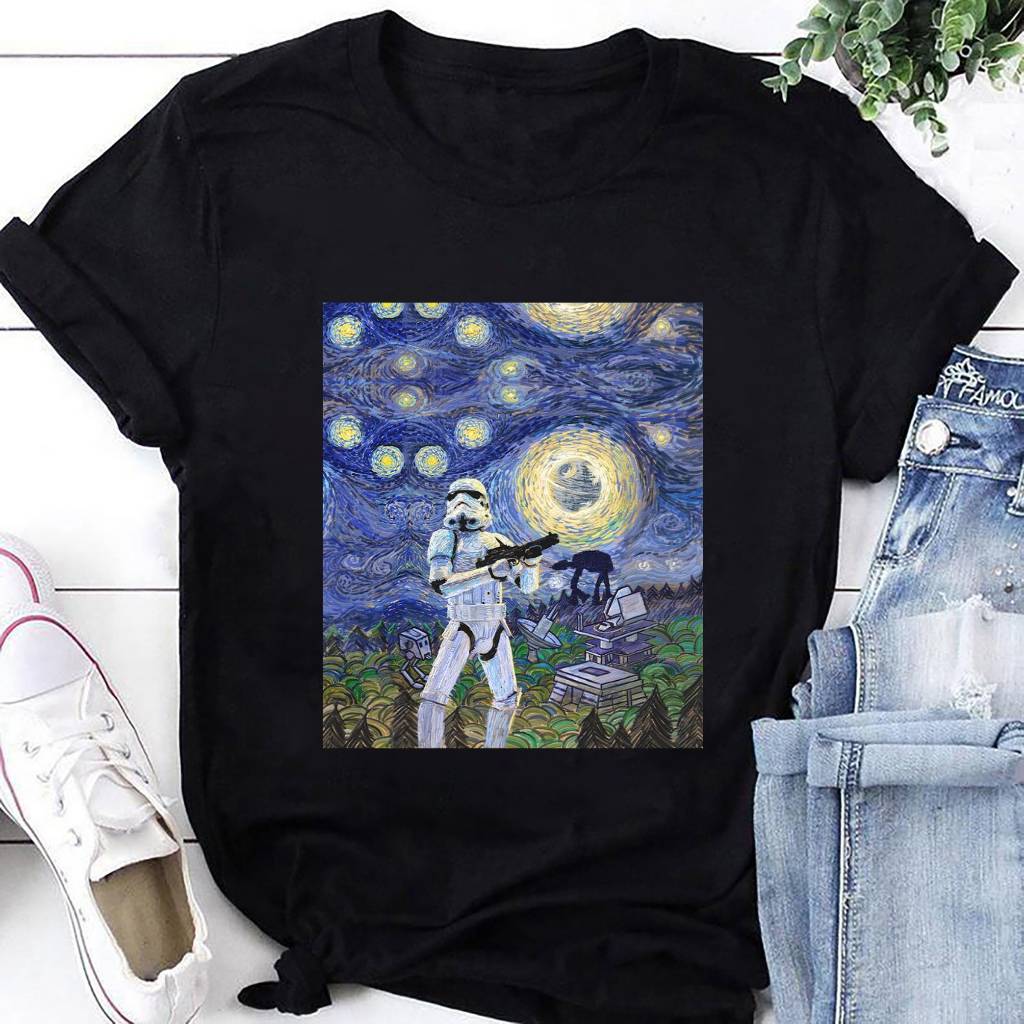 Star Wars Stormtrooper Starry Night เสื้อยืด Star Wars เสื้อผ้าฝ้าย Fan Gift 90s Vintage เสื้อ