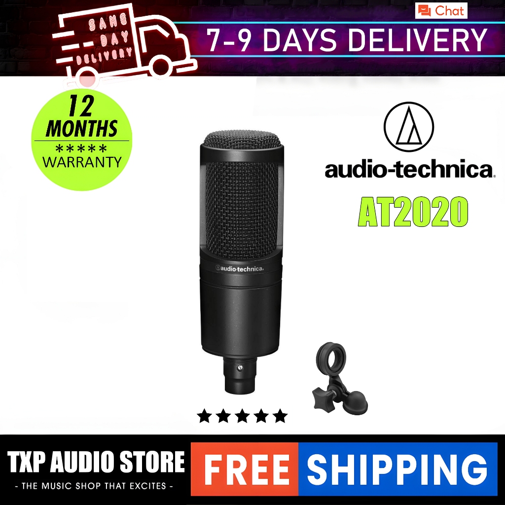 Audio-Technica AT2020 ไมโครโฟนคอนเดนเซอร์ Cardioid K เพลงบันทึกถ่ายทอดสดไมโครโฟน,20-20000Hz XLR/USB+