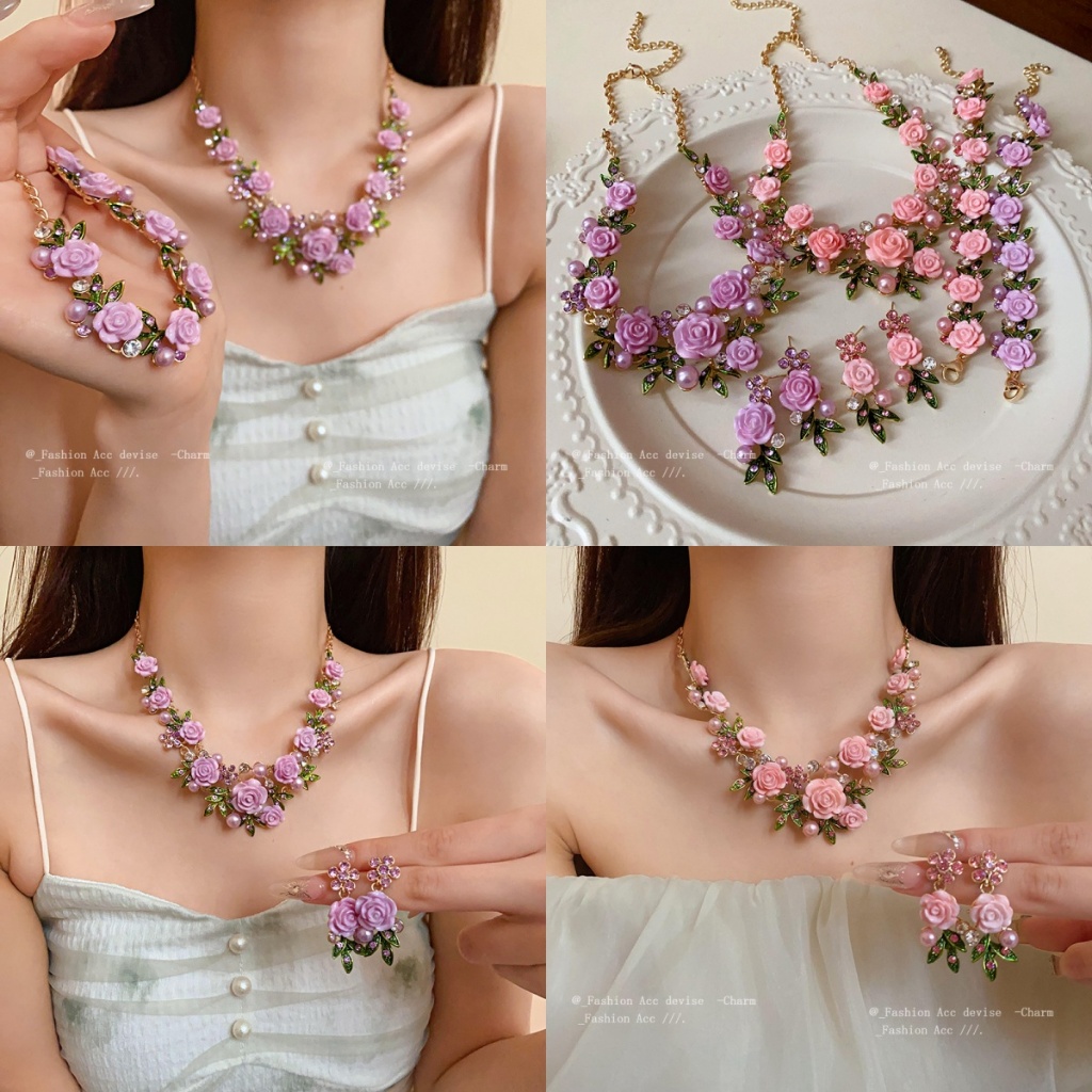 สไตล์สวนดอกไม้เพชรสร้อยคอมุกอารมณ์ขนาดเล็กบรรยากาศความรู้สึกกระดูกไหปลาร้าโซ่กับศิลปะเครื่องประดับสดขนาดเล็ก