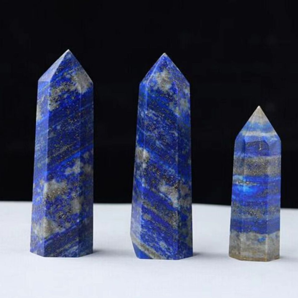 ธรรมชาติ Lapis Lazuli Wand คริสตัล Tower คริสตัลสีฟ้าจุดอัญมณีสีฟ้า Tower คริสตัล Obelisk Wand คริสตัลของขวัญ Home Office ตกแต่ง Healing คริสตัล