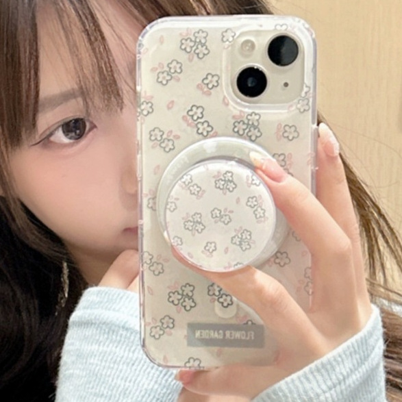 ที่วางโทรศัพท์ลายดอกไม้สีขาวสําหรับ iPhone 15pro 15promax 16 16promax 14 pro Soft Case