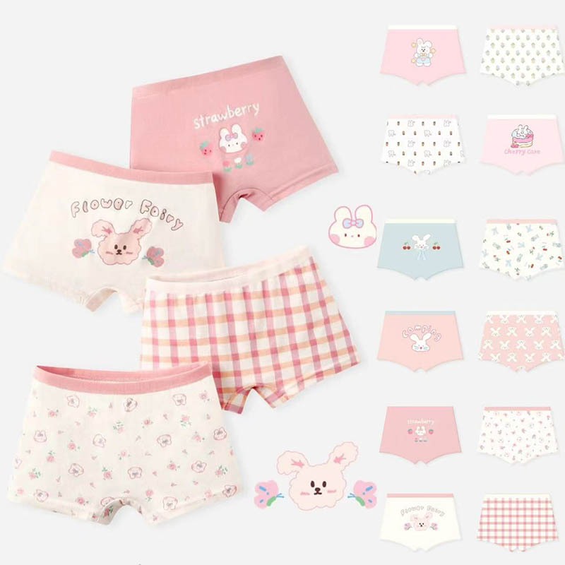 4ชิ้น การ์ตูนชุดชั้นในเด็ก, ผ้าฝ้ายระบายอากาศ, นักมวยหญิง, กางเกงขาสั้นเด็กผู้หญิง, ชุดชั้นในสี่มุมของทารก